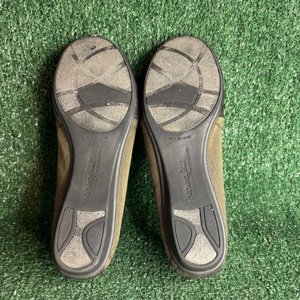 Natural Soul Malvina Herringbone Buckle Classic Ballet Flats Brown Womens Sz 10